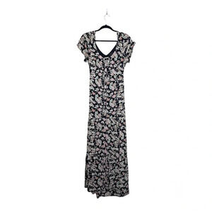 Anthropologie Pins and Needles Black Floral Print Open Back Maxi Dress Medium